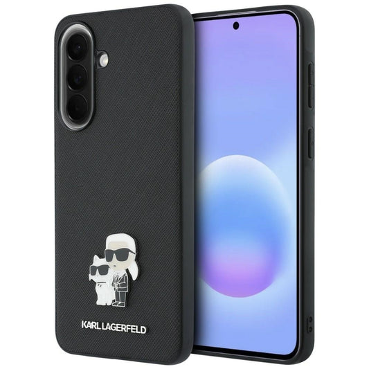 Coque pour Samsung Galaxy A37 5G, Karl Lagerfeld, Saffiano Karl & Choupette Metal, Noire