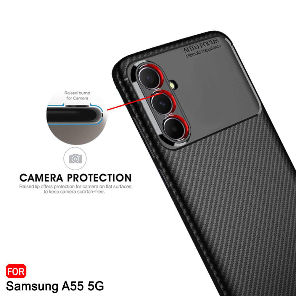 Coque pour Samsung Galaxy A55 5G A556, Techsuit, Fibre de carbone, Noire