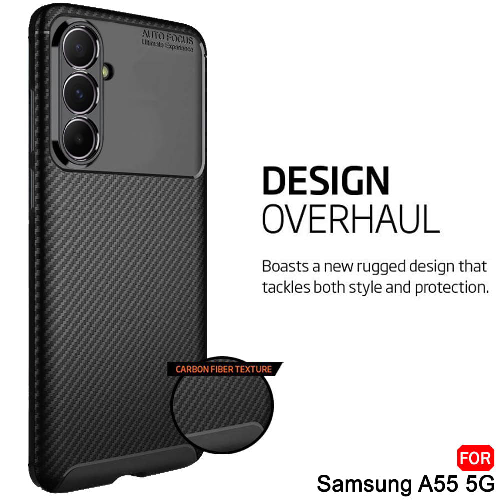Coque pour Samsung Galaxy A55 5G A556, Techsuit, Fibre de carbone, Noire