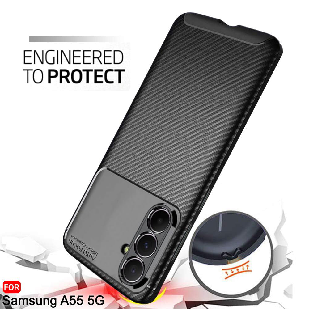 Coque pour Samsung Galaxy A55 5G A556, Techsuit, Fibre de carbone, Noire