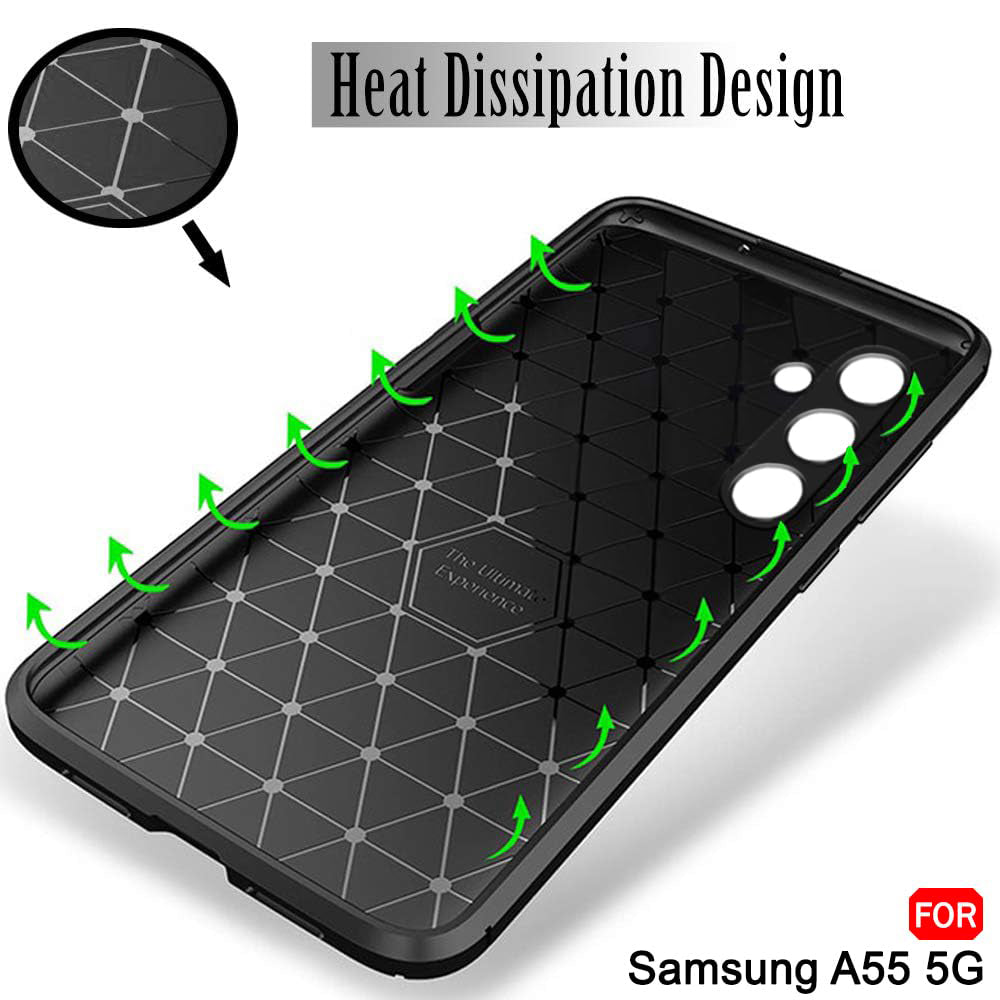 Coque pour Samsung Galaxy A55 5G A556, Techsuit, Fibre de carbone, Noire
