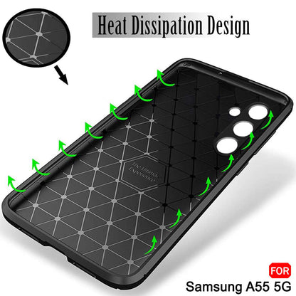 Coque pour Samsung Galaxy A55 5G A556, Techsuit, Fibre de carbone, Noire
