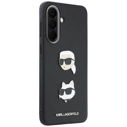 Coque pour Samsung Galaxy A57 5G, Karl Lagerfeld, Épingles Têtes Karl & Choupette Grainées et Logo, Noire