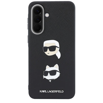 Coque pour Samsung Galaxy A57 5G, Karl Lagerfeld, Épingles Têtes Karl & Choupette Grainées et Logo, Noire