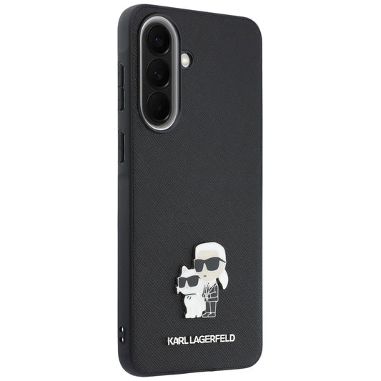 Coque pour Samsung Galaxy A57 5G, Karl Lagerfeld, Saffiano Karl & Choupette Metal, Noire