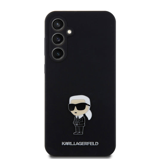 Étui pour Samsung Galaxy S23 FE S711, Karl Lagerfeld, Silicone Ikonik Karl Metal, Noir