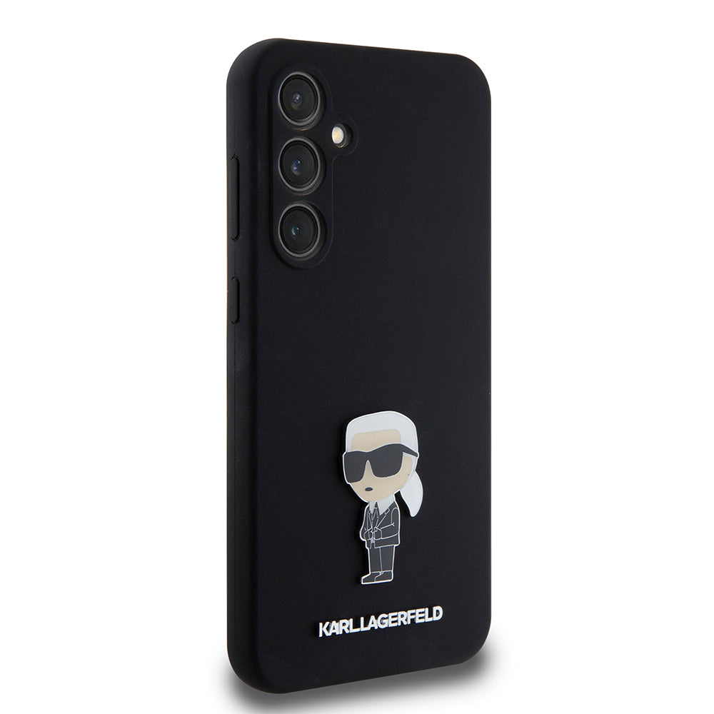 Étui pour Samsung Galaxy S23 FE S711, Karl Lagerfeld, Silicone Ikonik Karl Metal, Noir
