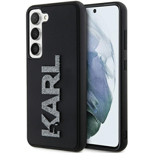 Étui pour Samsung Galaxy S23+ S916, Karl Lagerfeld, Logo Pailleté en Caoutchouc 3D, Noir