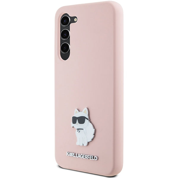 Housse pour Samsung Galaxy S23+ S916, Karl Lagerfeld, Silicone Choupette Metal, Rose