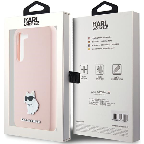 Housse pour Samsung Galaxy S23+ S916, Karl Lagerfeld, Silicone Choupette Metal, Rose