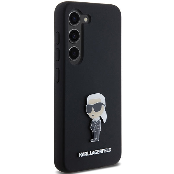 Étui pour Samsung Galaxy S23+ S916, Karl Lagerfeld, Silicone Ikonik Karl Metal, Noir