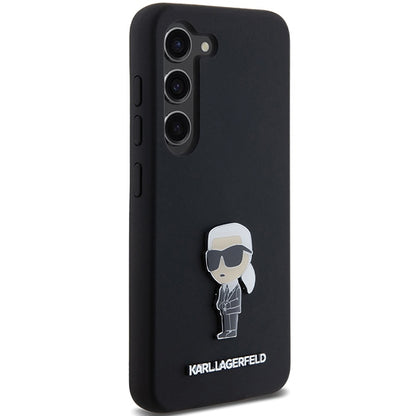 Étui pour Samsung Galaxy S23+ S916, Karl Lagerfeld, Silicone Ikonik Karl Metal, Noir