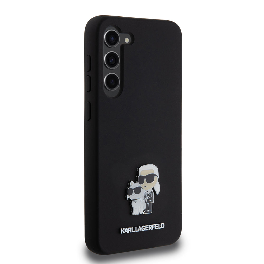Case for Samsung Galaxy S23+ S916, Karl Lagerfeld, Silicone Karl & Choupette Metal, Black