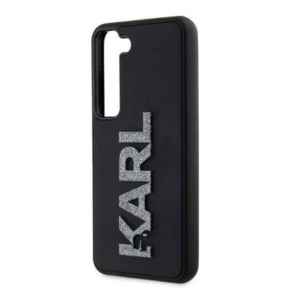 Housse pour Samsung Galaxy S23 S911, Karl Lagerfeld, Logo Pailleté en Caoutchouc 3D, Noire