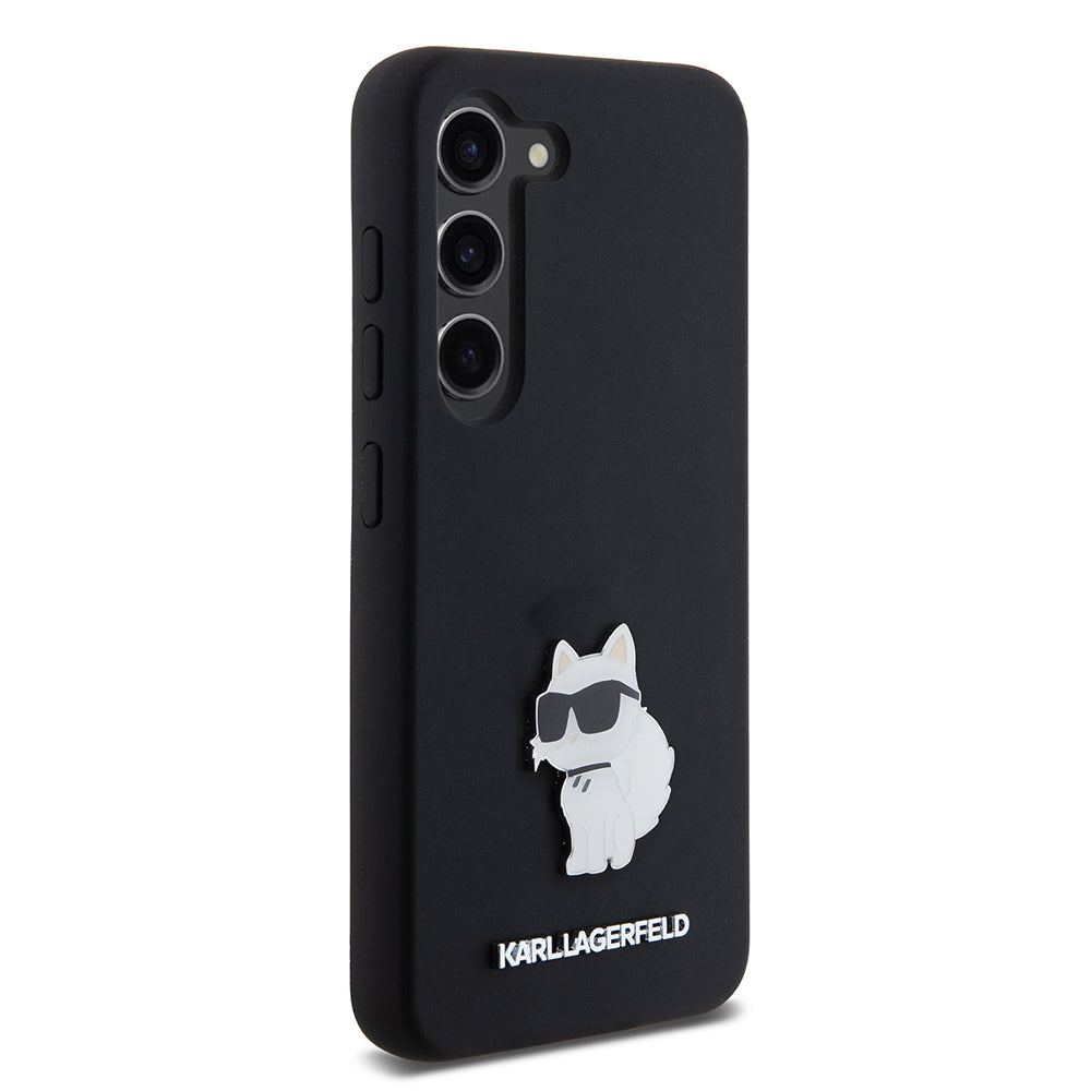 Étui pour Samsung Galaxy S23 S911, Karl Lagerfeld, Silicone Choupette Metal, Noir