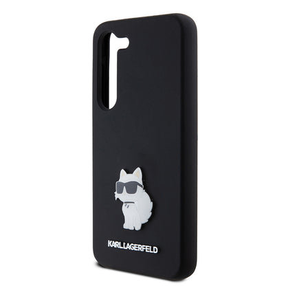 Étui pour Samsung Galaxy S23 S911, Karl Lagerfeld, Silicone Choupette Metal, Noir