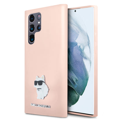 Étui pour Samsung Galaxy S23 Ultra S918, Karl Lagerfeld, Silicone Choupeete Metal, Rose