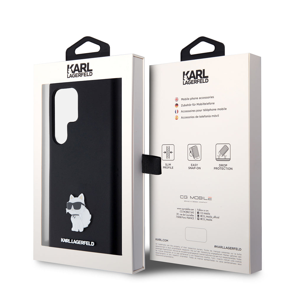 Étui pour Samsung Galaxy S23 Ultra S918, Karl Lagerfeld, Silicone Choupette, Noir