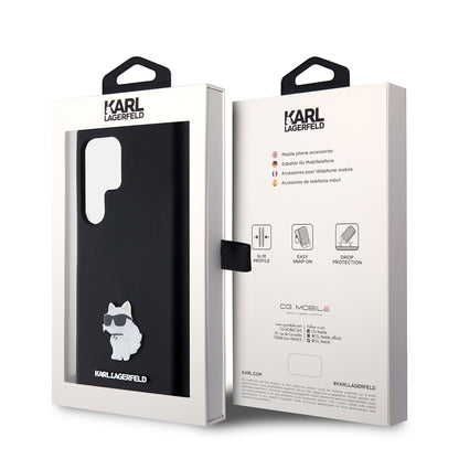 Étui pour Samsung Galaxy S23 Ultra S918, Karl Lagerfeld, Silicone Choupette, Noir