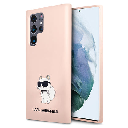 Étui pour Samsung Galaxy S23 Ultra S918, Karl Lagerfeld, Silicone Choupette, Rose