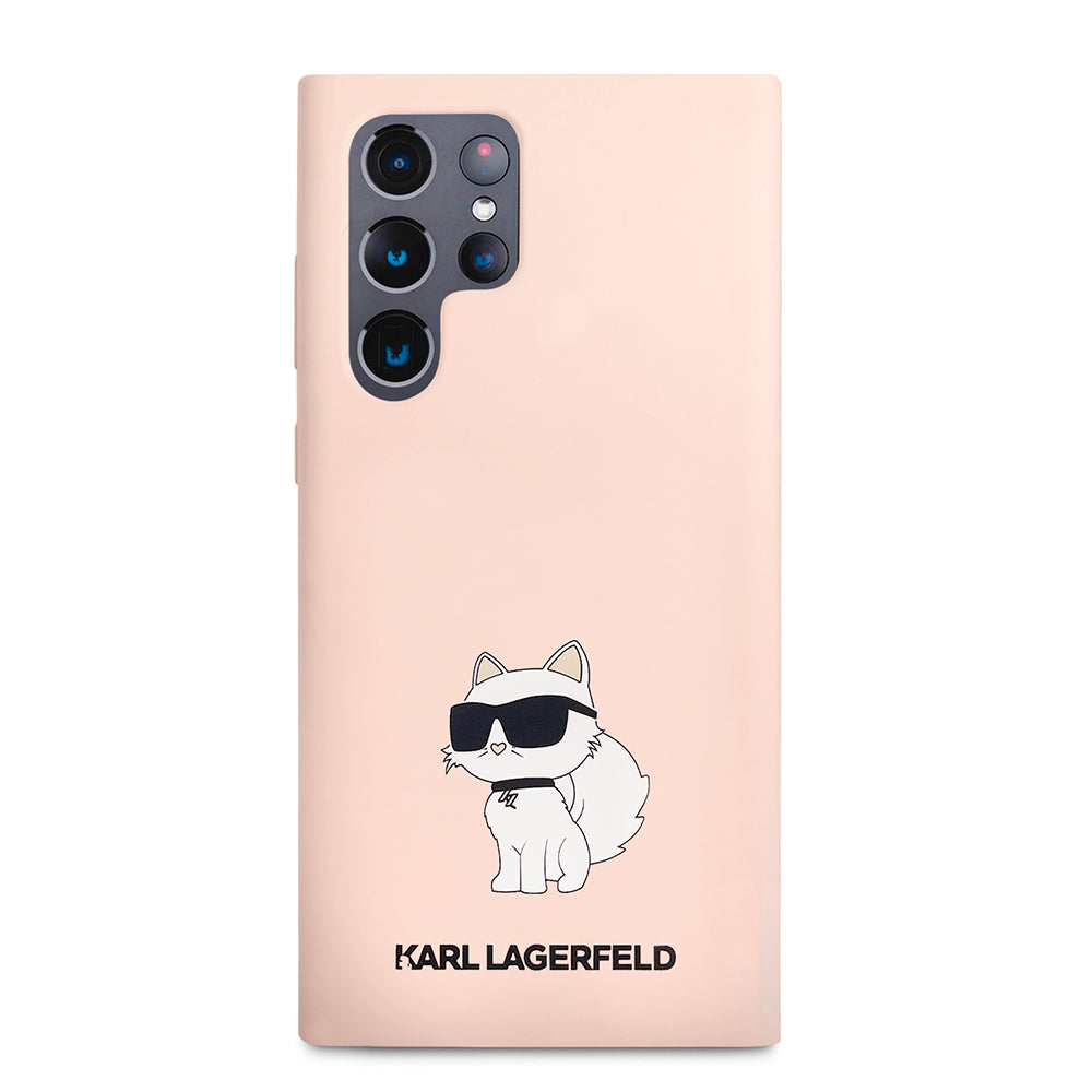 Étui pour Samsung Galaxy S23 Ultra S918, Karl Lagerfeld, Silicone Choupette, Rose