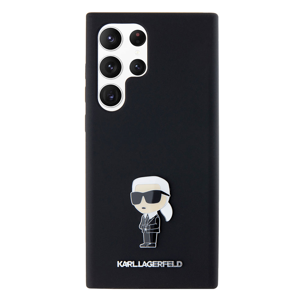Étui pour Samsung Galaxy S23 Ultra S918, Karl Lagerfeld, Silicone Ikonik Karl Metal, Noir