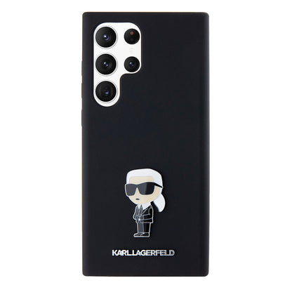 Étui pour Samsung Galaxy S23 Ultra S918, Karl Lagerfeld, Silicone Ikonik Karl Metal, Noir