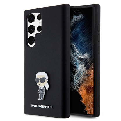 Étui pour Samsung Galaxy S23 Ultra S918, Karl Lagerfeld, Silicone Ikonik Karl Metal, Noir