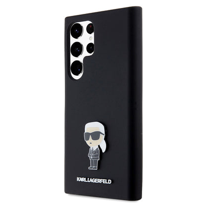 Étui pour Samsung Galaxy S23 Ultra S918, Karl Lagerfeld, Silicone Ikonik Karl Metal, Noir