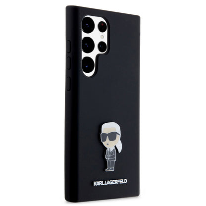 Étui pour Samsung Galaxy S23 Ultra S918, Karl Lagerfeld, Silicone Ikonik Karl Metal, Noir