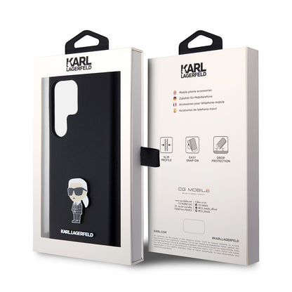 Étui pour Samsung Galaxy S23 Ultra S918, Karl Lagerfeld, Silicone Ikonik Karl Metal, Noir
