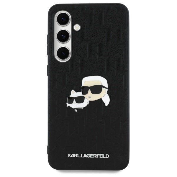 Étui pour Samsung Galaxy S24 FE S721, Karl Lagerfeld, Monogramme Karl & Têtes de Choupette, Noir