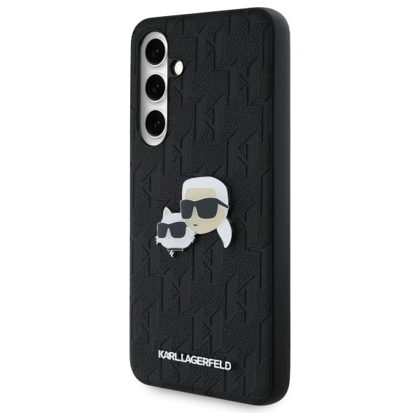 Étui pour Samsung Galaxy S24 FE S721, Karl Lagerfeld, Monogramme Karl & Têtes de Choupette, Noir