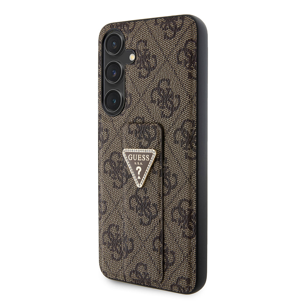 Étui pour Samsung Galaxy S24+ S926, Guess, Grip Stand 4G Triangle Strass, Marron