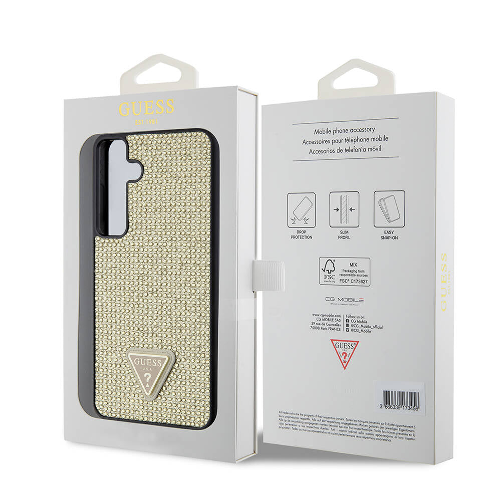 Étui pour Samsung Galaxy S24+ S926, Guess, logo triangle en strass, doré