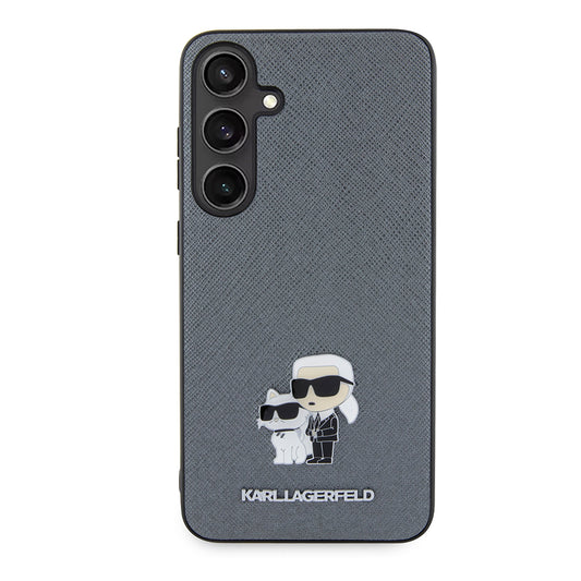 Étui pour Samsung Galaxy S24+ S926, Karl Lagerfeld, Saffiano Karl & Choupette Metal, Gris