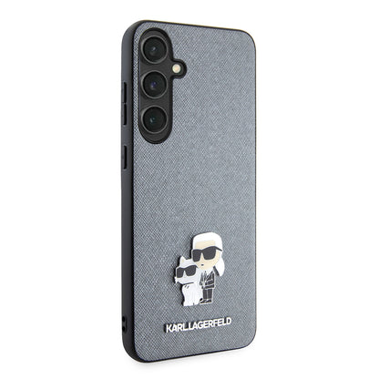 Étui pour Samsung Galaxy S24+ S926, Karl Lagerfeld, Saffiano Karl & Choupette Metal, Gris