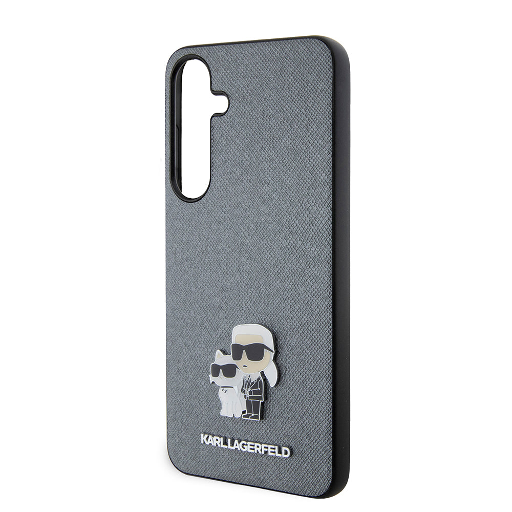 Étui pour Samsung Galaxy S24+ S926, Karl Lagerfeld, Saffiano Karl & Choupette Metal, Gris