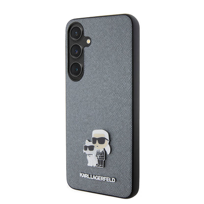 Étui pour Samsung Galaxy S24+ S926, Karl Lagerfeld, Saffiano Karl & Choupette Metal, Gris