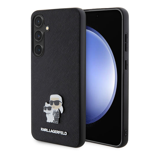Étui pour Samsung Galaxy S24+ S926, Karl Lagerfeld, Saffiano Karl & Choupette Metal, Noir