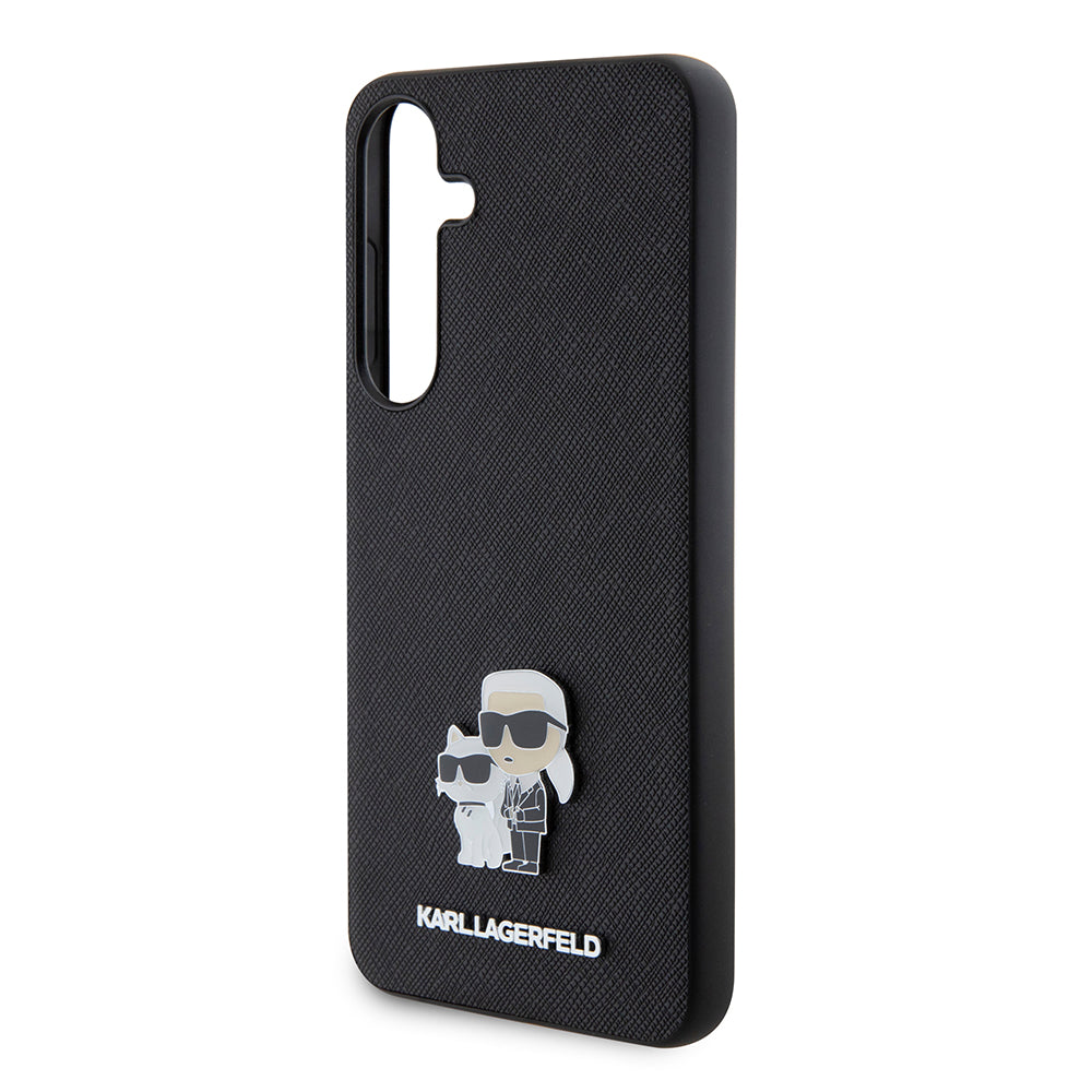 Étui pour Samsung Galaxy S24+ S926, Karl Lagerfeld, Saffiano Karl & Choupette Metal, Noir