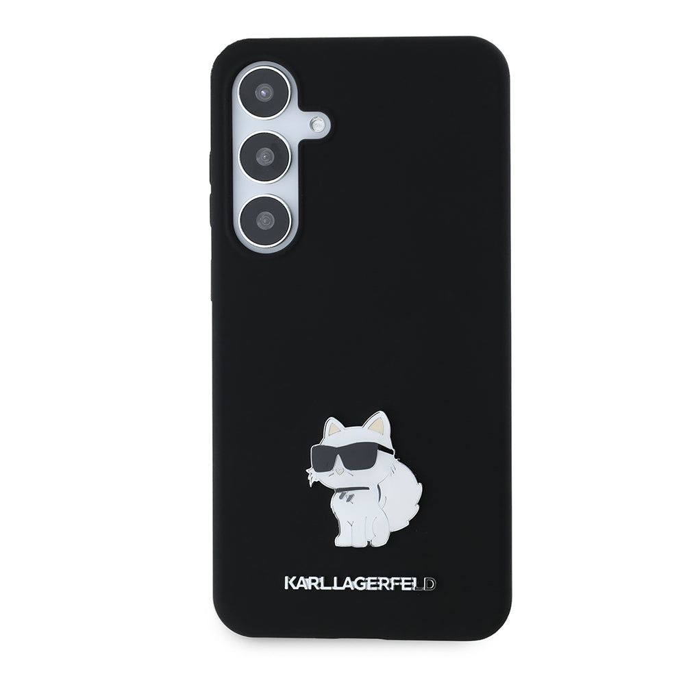 Étui pour Samsung Galaxy S24+ S926, Karl Lagerfeld, Silicone Choupette Metal, Noir