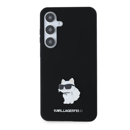Étui pour Samsung Galaxy S24+ S926, Karl Lagerfeld, Silicone Choupette Metal, Noir