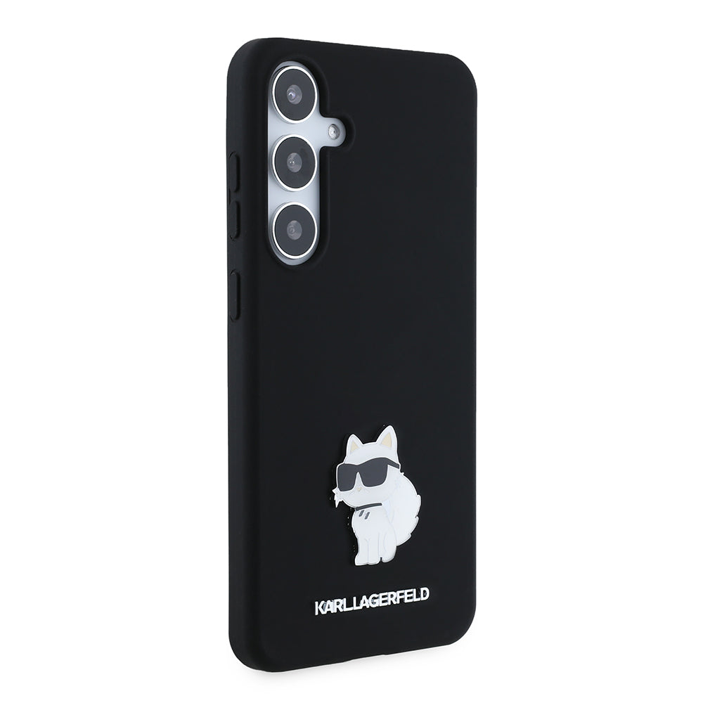 Étui pour Samsung Galaxy S24+ S926, Karl Lagerfeld, Silicone Choupette Metal, Noir