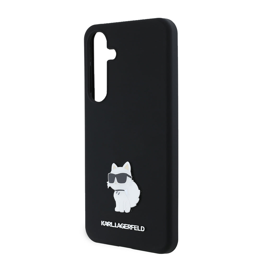 Étui pour Samsung Galaxy S24+ S926, Karl Lagerfeld, Silicone Choupette Metal, Noir