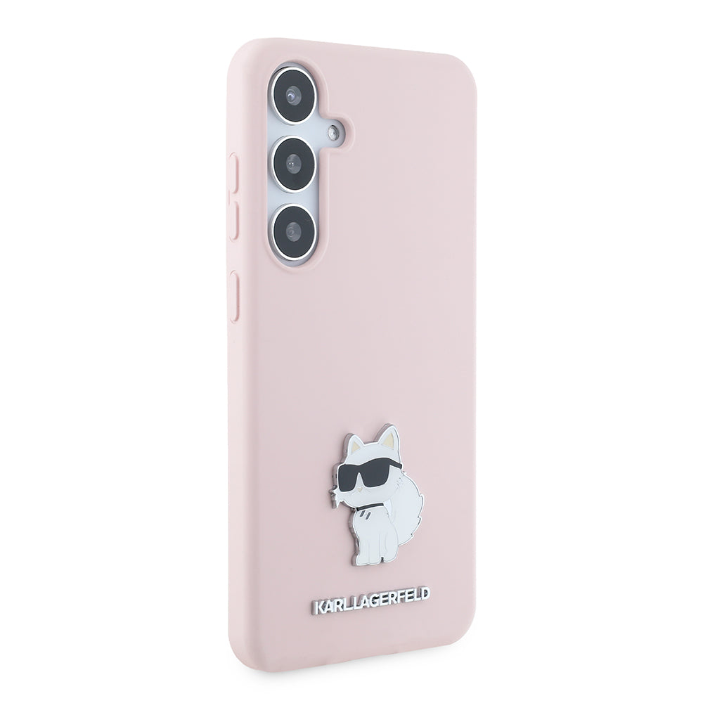 Étui pour Samsung Galaxy S24+ S926, Karl Lagerfeld, Silicone Choupette Metal, Rose