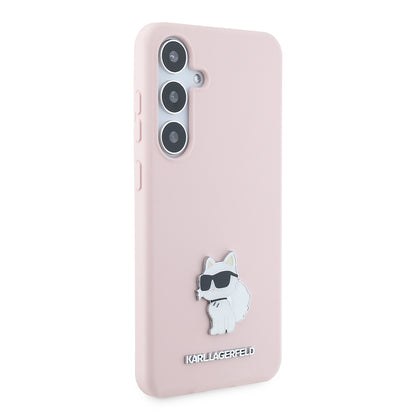 Étui pour Samsung Galaxy S24+ S926, Karl Lagerfeld, Silicone Choupette Metal, Rose