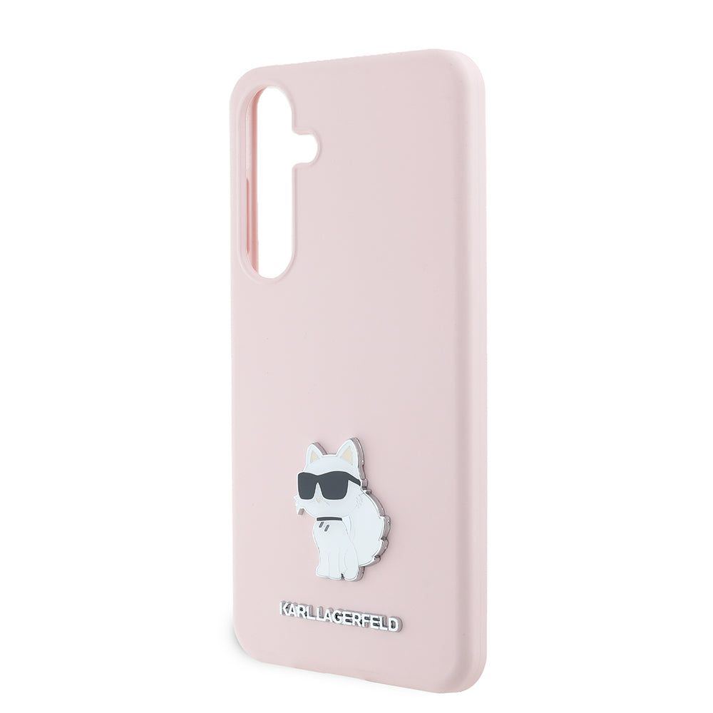 Étui pour Samsung Galaxy S24+ S926, Karl Lagerfeld, Silicone Choupette Metal, Rose