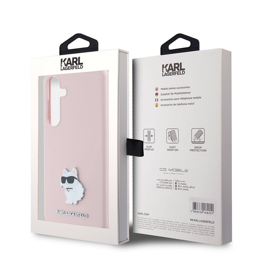 Étui pour Samsung Galaxy S24+ S926, Karl Lagerfeld, Silicone Choupette Metal, Rose