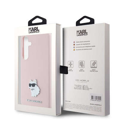 Étui pour Samsung Galaxy S24+ S926, Karl Lagerfeld, Silicone Choupette Metal, Rose
